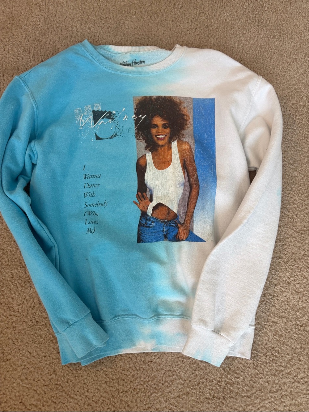 Vintage-Style Whitney Graphic Crewneck Sweatshirt - Blue & White